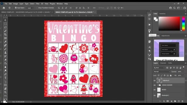 VALENTINE'S BINGO CARDS HOW TO DESIGN IN PHOTOSHOP | BEGINNERS STEP BY STEP TUTORIAL смотреть онлайн