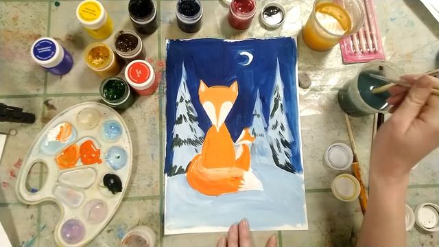 Рисуем лису и лисенка гуашью! Яркий и красивый видео-урок для вас и ваших деток! смотреть онлайн