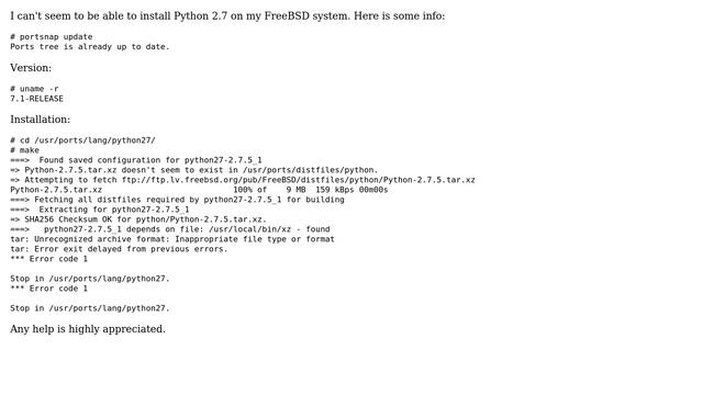 FreeBSD: Can't install Python 2.7 смотреть онлайн