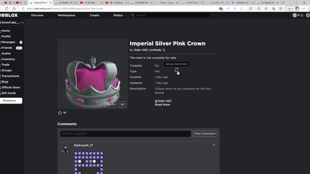 Sniping the Imperial Silver Pink Crown (roblox free ugc limited) смотреть онлайн