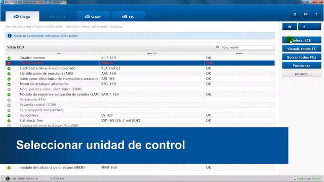 AVL DiTEST XDS1000 ES Mostrar Códigos de Error 1 ECU MB Clase A смотреть онлайн