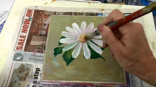 Как рисовать ромашку акрилом. Техника двойного мазка.One-stroke Daisy In Acrylic.