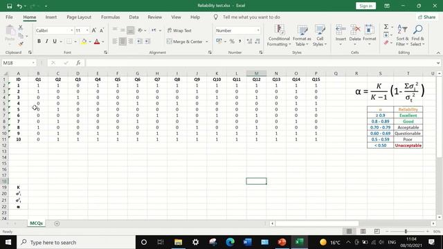 Three ways to test Reliability of Exam questions MCQs in Excel KR-20, Cronbach's alpha, ANOVA table смотреть онлайн