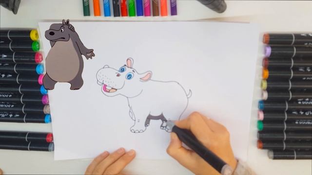 Как нарисовать Бегемот / How to draw a hippopotamus / Гиппопотамды қалай салуға болады смотреть онлайн