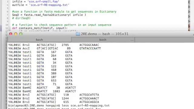 Find Restriction Enzyme recognition sites, Python demo, смотреть онлайн