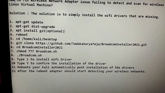 How to solve external Wireless Adapter issue on Kali Linux VirtualM due to missing wireless drivers смотреть онлайн