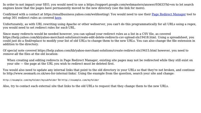 Webmasters: 301 redirect to different directory on Yahoo Small Business Hosting without .htaccess смотреть онлайн
