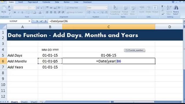 Excel Date Function to Add months to date, to add days to date and add years to date смотреть онлайн