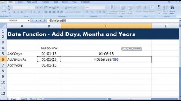 Excel Date Function to Add months to date, to add days to date and add years to date