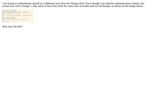 MongoDB Authentication (user Won't Change)