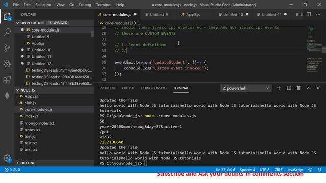 Node JS Tutorial For Beginners #15 - Custom Events and EventEmitter in Node JS смотреть онлайн