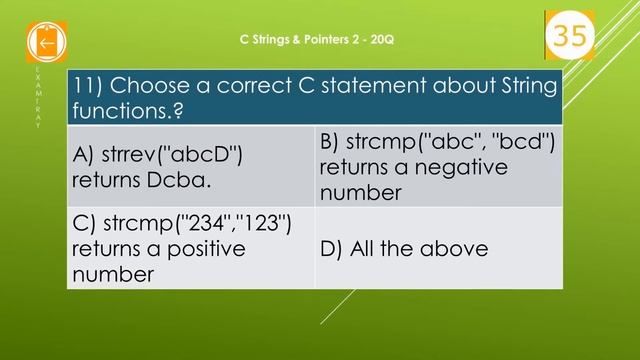 20. C Programming Strings and Pointers Online Test 2 with Interview FAQ Questions Answers смотреть онлайн