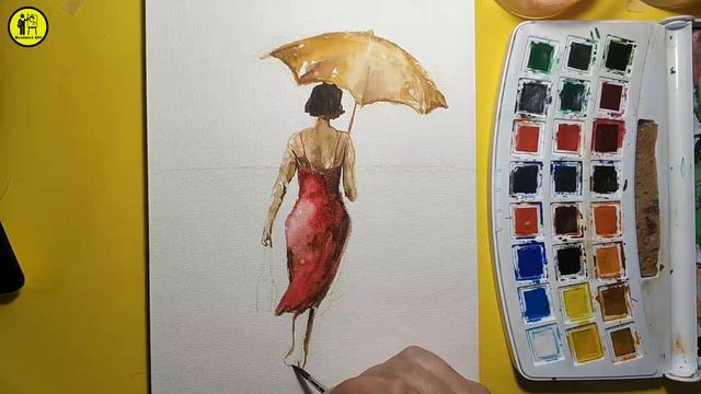 Lady with Umbrella Watercolor Painting /woman in rain / watercolor girl with umbrella смотреть онлайн