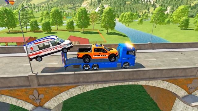 TRANSPORTING BUS, MERCEDES MINI BUS, FIRE DEPARTEMENT, FORD POLICE, AMBULANCE WITH TRUCKS ! FS22