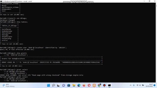 Manajemen User Serta Memberi Hak Akses pada User pada Mysql di CMD смотреть онлайн