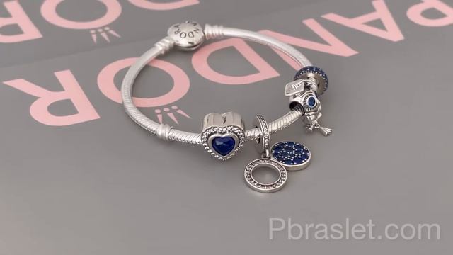 Комплект шарм сверкающая любовь, кулон сверкающий диск, шарм мудрая сова, разделитель синий, брасле