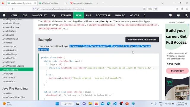 Java Exception Handling Example with output смотреть онлайн