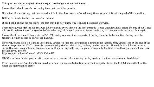 Databases: Why do I have to backup a transaction log twice for it to shrink? смотреть онлайн