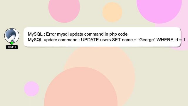 MySQL : Error mysql update command in php code смотреть онлайн