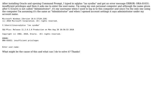 Databases: ERROR: ORA-01031: insufficient privileges смотреть онлайн