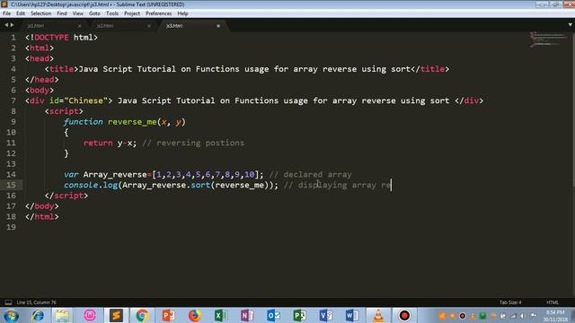 3 js for array reverse usiing sort in built function смотреть онлайн
