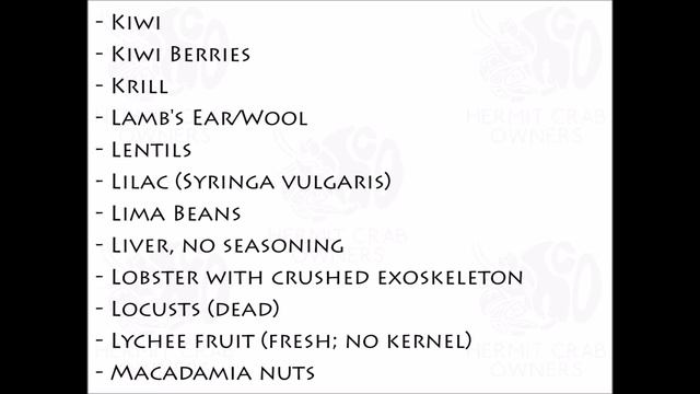 Safe Food List For Hermit Crabs