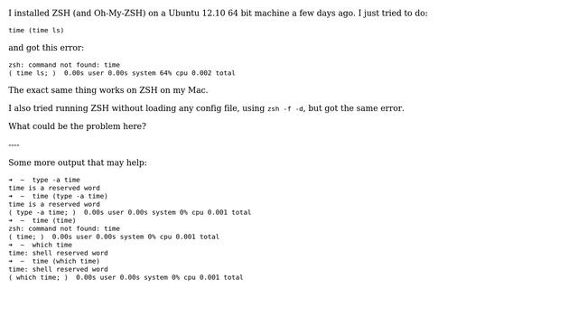 Unix & Linux: Getting "zsh: command not found: time" when running `time` in subshell смотреть онлайн