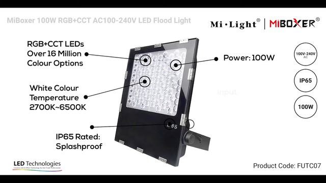 MiBoxer 100W RGB+CCT AC100-240V LED Flood Light | LED Technologies смотреть онлайн