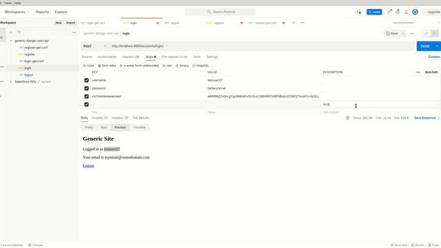generic django site postman user api test смотреть онлайн