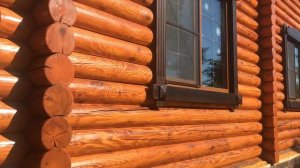 Покраска дома из оцилиндрованного бревна