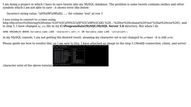 Trying to support unicode in MySQL database смотреть онлайн