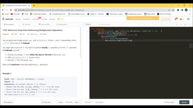 1770.Maximum Score from Performing Multiplication Operations || Python|| Leetcode || Daily Challeng смотреть онлайн