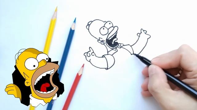 Гомер Симпсон счастлив. Рисуем Гомера Симпсона цветными карандашами. Homer Simpson is happy. смотреть онлайн