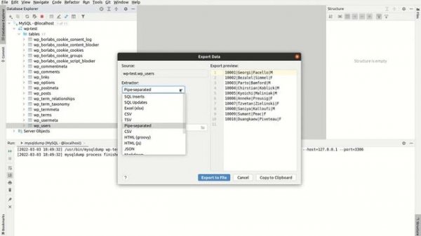 DataGrip - export csv data to file