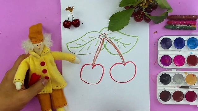 Как нарисовать ЯГОДКИ черешню красками - 30 мая смотреть онлайн