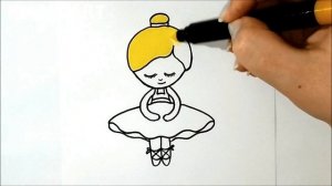 Как легко нарисовать балерину поэтапно ребенку | How to draw a cartoon ballerina step by step
