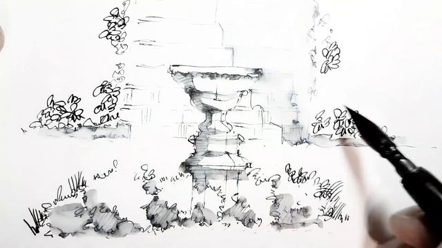 How to draw landscape - pen and ink - landscape sketching. Eduard Kichigin смотреть онлайн