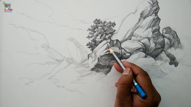 Basic Pencil Shading..Big Rocks In A Landscape With PENCIL | Pencil Drawing | Step by step смотреть онлайн