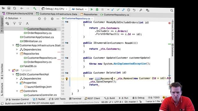 C# Clean Arch Entity Framework Core 2018 | S4P20 | Delete Customers Without Orders смотреть онлайн