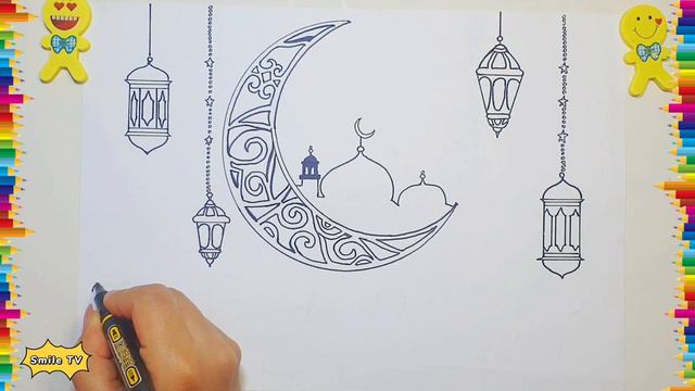 HOW TO DRAW RAMADAN / Ramadan Mubarak / Ramadan kareem Eid Ul Fitr Drawing / Eid Festival Drawing смотреть онлайн