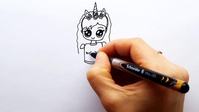 Как нарисовать милую Девочку Единорога Каваии. Draw a Cute Unicorn Girl Easy. Простой рисунок #150 смотреть онлайн