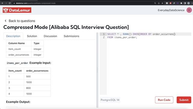 ALIBABA Interview Question Solved - SQL | "Compressed Mode" | Everyday Data Science смотреть онлайн