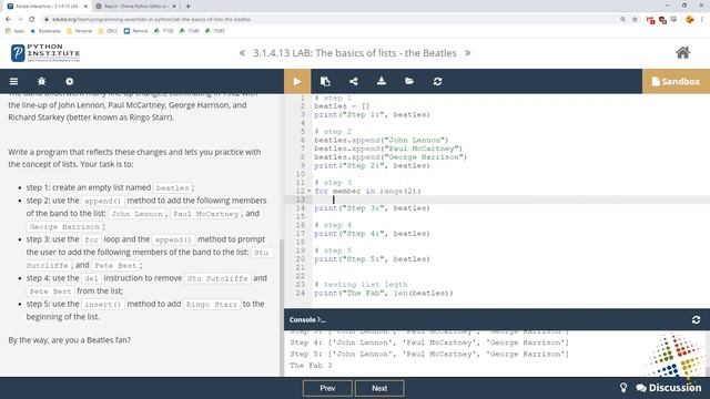 Python Institute lab 3.1.4.13 смотреть онлайн