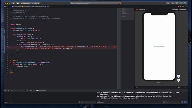 Action Sheet - Learn Swift UI смотреть онлайн