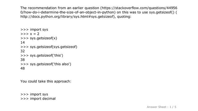 PYTHON : In-memory size of a Python structure смотреть онлайн