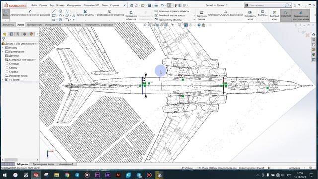 3D печатный самолет Мясищев 3МД в Solidworks. Введение и три главных вида. смотреть онлайн
