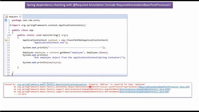 Exploring Dependency Checking using @Required Annotation | Spring Tutorial смотреть онлайн