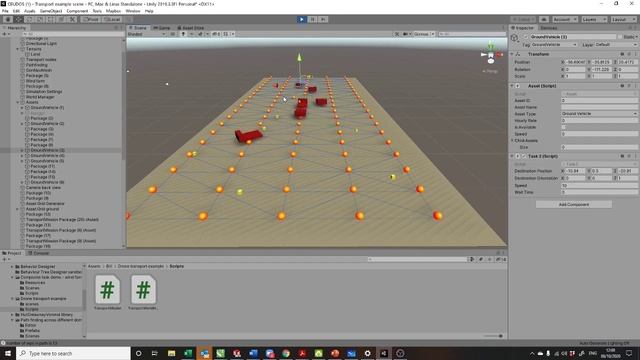 Simple drone transport demo with trucks and path finding смотреть онлайн