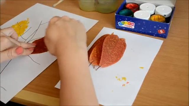 "Листопад" (печать листьями). Поделка для детей 4-6 лет смотреть онлайн