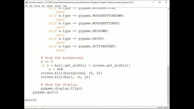 Boundary checking with Python and pygame; No Music; Objects & Games with Python Chapter 9 Video 2 смотреть онлайн